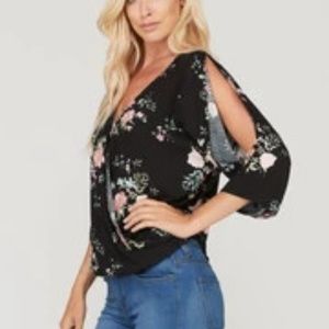 Maven Black Floral Cold Shoulder Top
